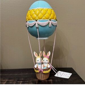 Decorative Blue and Yellow Bunny Hot Air Balloon Figurine - Home Accents